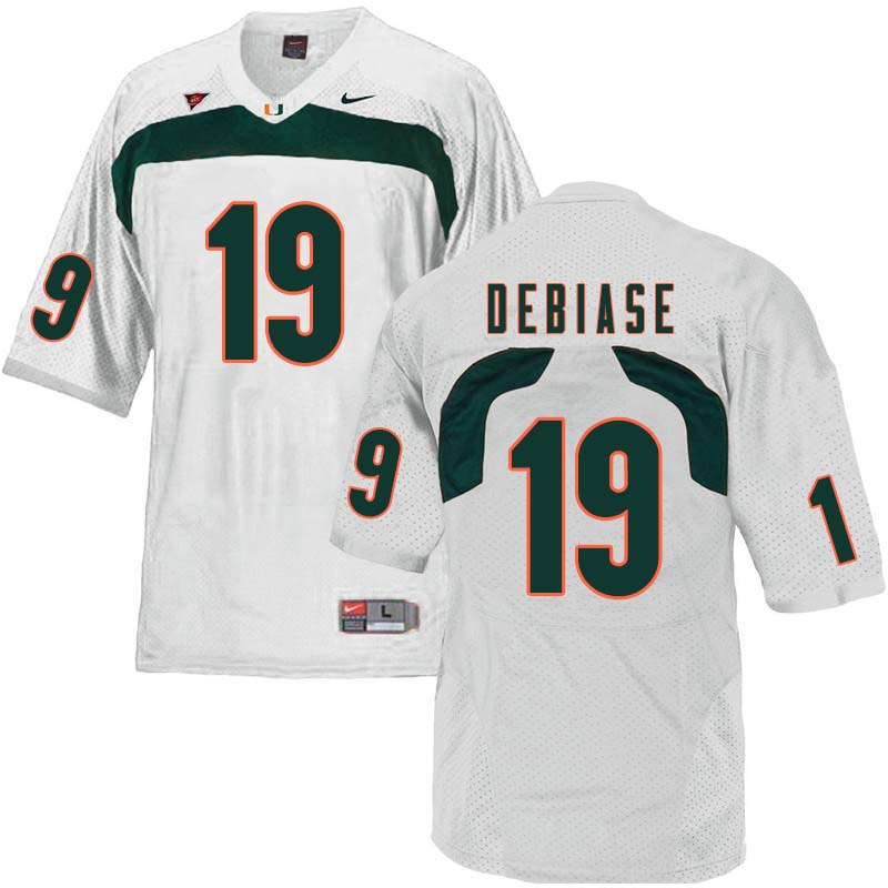 Nike Miami Hurricanes #19 Augie DeBiase College Football Jerseys Sale-White - Click Image to Close